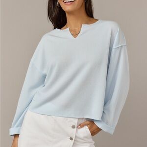 Francesca’s Claire Slouchy Fit Notch Neck Top – Light Blue